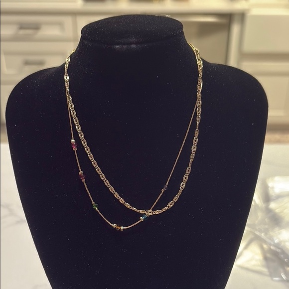 Elegant Gold and Multicolor Beaded Necklace 14 inch adjustable - Picture 3 of 4